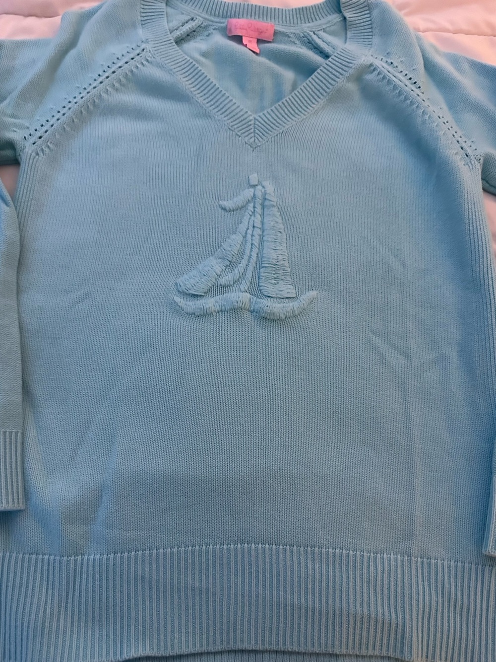 Lilly Pulitzer Tonal Sailboat Cotton Sweater Women's Size M